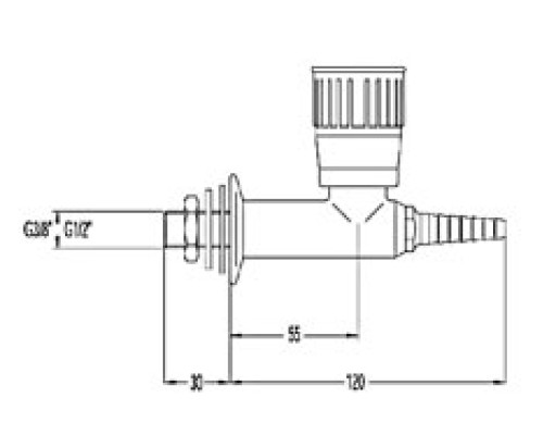 13050_2 Кран лабораторный д/технического газа (N2) линейный д/установки в стену/стеллаж