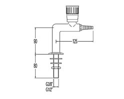 13010_2 Кран лабораторный д/технического газа (N2) Г-образный д/установки в столешницу