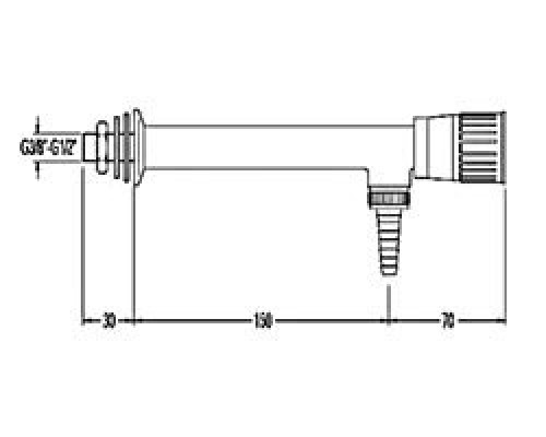 11012_2 Кран лабораторный д/воды угловой д/установки в стену/стеллаж (угол 90 градусов), длина выпуска 150мм