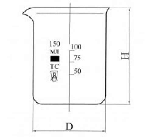 Стакан Н-1-100 низкий с делениями и носиком, ХС